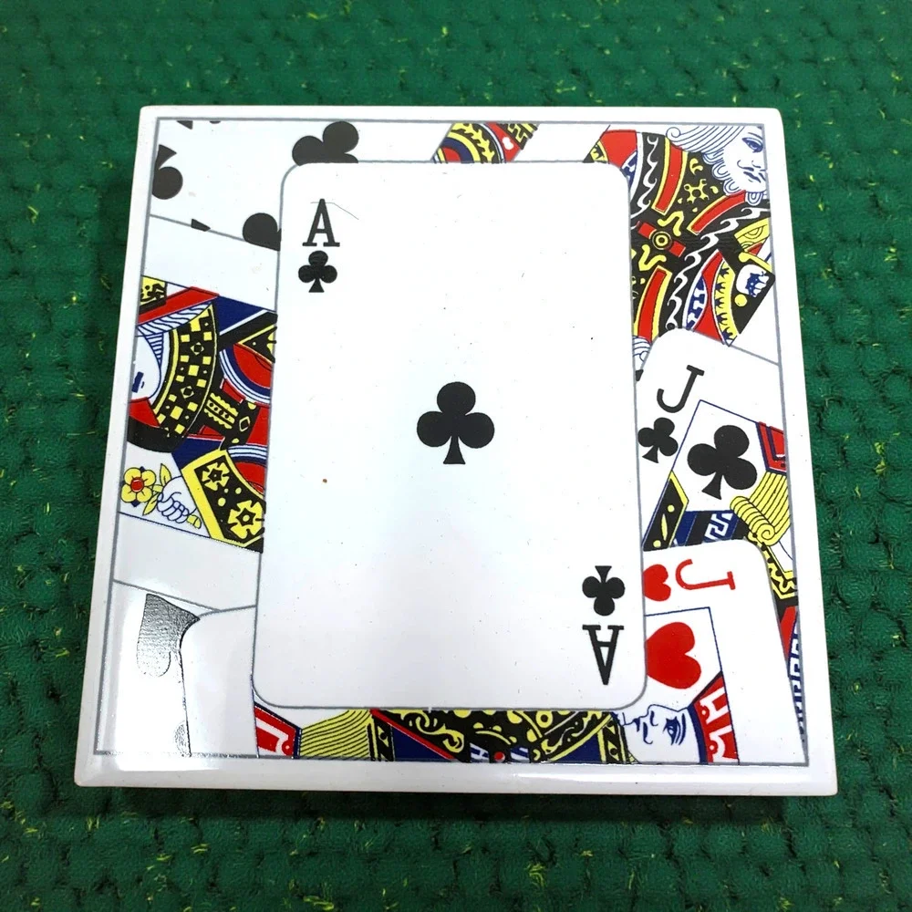 Vintage NEW Aces High Playing Card Ceramic Porcelain Coasters Cork Backed 4.25
